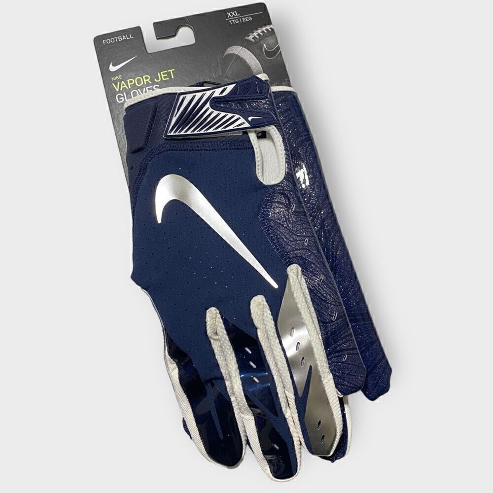 Nike Vapor Jet 5.0 College Navy/ Chrome Football Gloves Mens size XXL (b) New